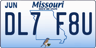 MO license plate DL7F8U