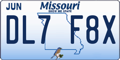 MO license plate DL7F8X