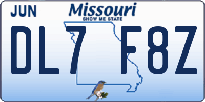 MO license plate DL7F8Z