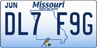 MO license plate DL7F9G