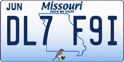 MO license plate DL7F9I