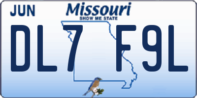 MO license plate DL7F9L