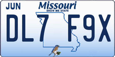 MO license plate DL7F9X