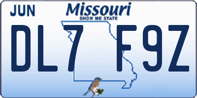 MO license plate DL7F9Z