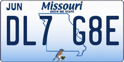 MO license plate DL7G8E