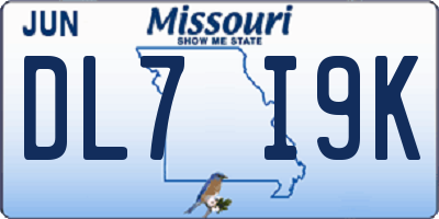 MO license plate DL7I9K