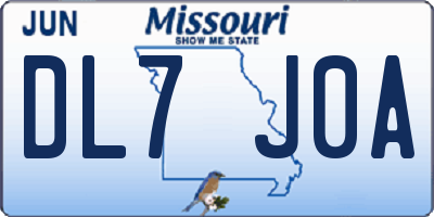 MO license plate DL7J0A