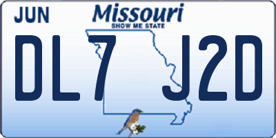MO license plate DL7J2D