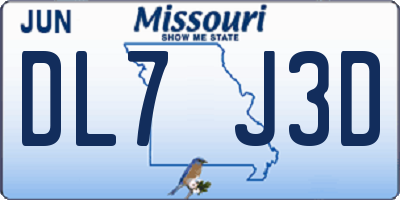 MO license plate DL7J3D