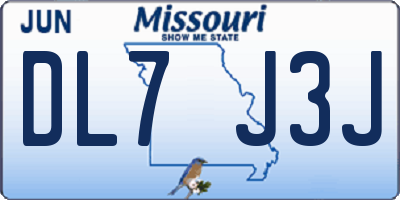 MO license plate DL7J3J