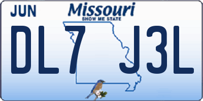 MO license plate DL7J3L