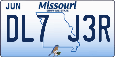 MO license plate DL7J3R