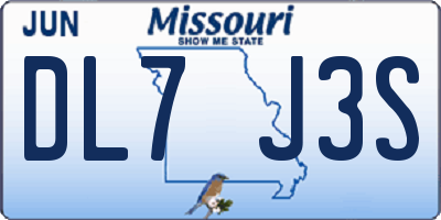 MO license plate DL7J3S
