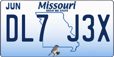 MO license plate DL7J3X