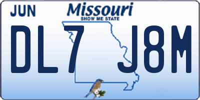 MO license plate DL7J8M