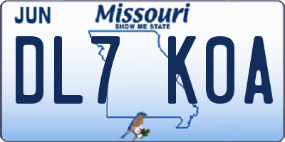 MO license plate DL7K0A