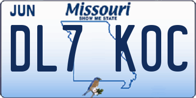 MO license plate DL7K0C