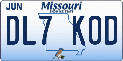 MO license plate DL7K0D