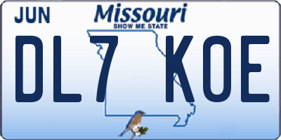 MO license plate DL7K0E