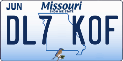 MO license plate DL7K0F