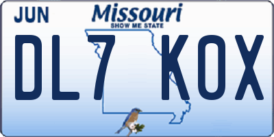 MO license plate DL7K0X