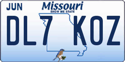 MO license plate DL7K0Z