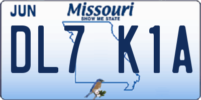 MO license plate DL7K1A