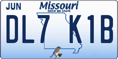 MO license plate DL7K1B