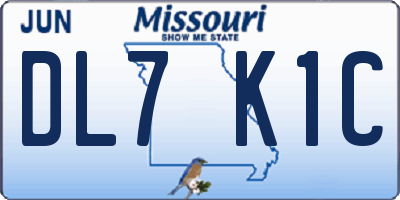 MO license plate DL7K1C