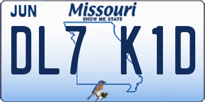 MO license plate DL7K1D