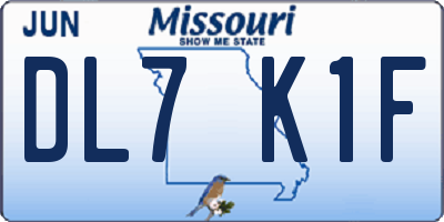 MO license plate DL7K1F