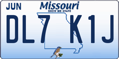 MO license plate DL7K1J