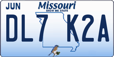 MO license plate DL7K2A