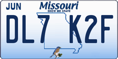 MO license plate DL7K2F