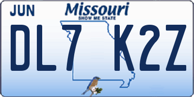 MO license plate DL7K2Z