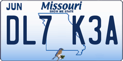 MO license plate DL7K3A