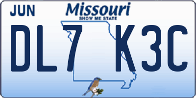 MO license plate DL7K3C
