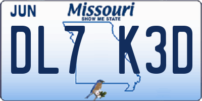 MO license plate DL7K3D