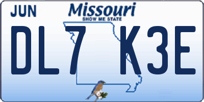 MO license plate DL7K3E