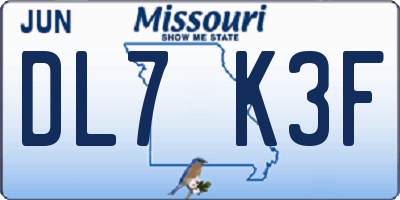 MO license plate DL7K3F
