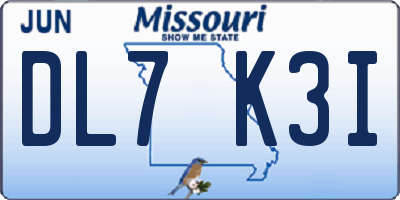 MO license plate DL7K3I