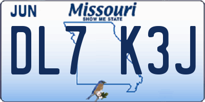 MO license plate DL7K3J