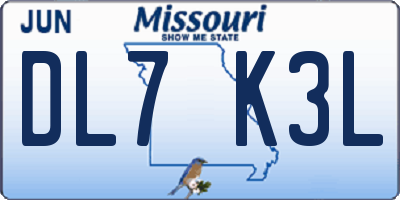 MO license plate DL7K3L