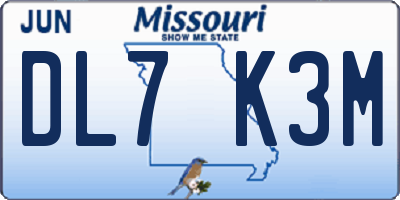 MO license plate DL7K3M