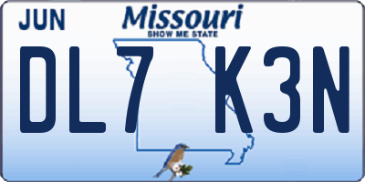MO license plate DL7K3N