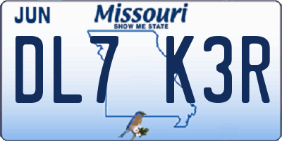 MO license plate DL7K3R