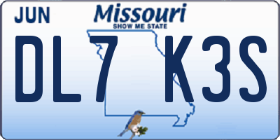 MO license plate DL7K3S
