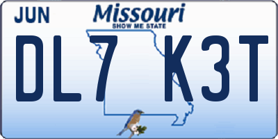MO license plate DL7K3T