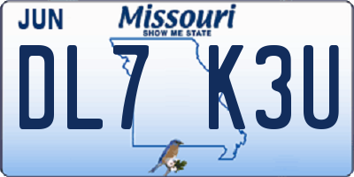 MO license plate DL7K3U