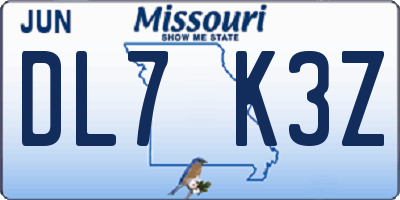 MO license plate DL7K3Z